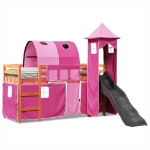 Letto a Soppalco con Torre Bambini Rosa 90x190cm Massello Pino