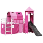 Letto a Soppalco con Torre Bambini Rosa 90x190cm Massello Pino