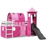 Letto a Soppalco con Torre Bambini Rosa 90x190cm Massello Pino