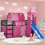 Letto a Soppalco con Torre Bambini Rosa 90x200cm Massello Pino