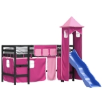 Letto a Soppalco con Torre Bambini Rosa 90x200cm Massello Pino