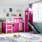 Letto a Soppalco con Torre Bambini Rosa 90x200cm Massello Pino