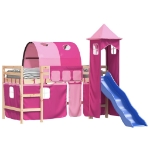 Letto a Soppalco con Torre Bambini Rosa 90x200cm Massello Pino