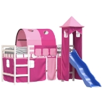 Letto a Soppalco con Torre Bambini Rosa 90x200cm Massello Pino