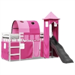 Letto a Soppalco con Torre Bambini Rosa 90x200cm Massello Pino