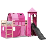 Letto a Soppalco con Torre Bambini Rosa 90x200cm Massello Pino