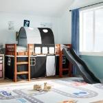 Letto a Soppalco con Tunnel Bambini Bianco e Nero 90x190cm Pino