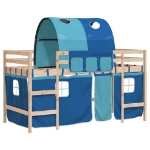 Letto a Soppalco con Tunnel Bambini Blu 80x200cm Massello Pino