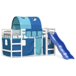 Letto a Soppalco con Tunnel Bambini Blu 80x200cm Massello Pino