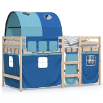 Letto a Soppalco con Tunnel Bambini Blu 80x200cm Massello Pino