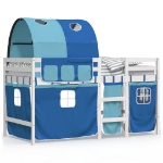 Letto a Soppalco con Tunnel Bambini Blu 80x200cm Massello Pino