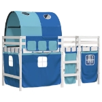 Letto a Soppalco con Tunnel Bambini Blu 80x200cm Massello Pino