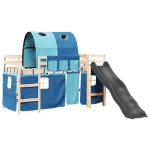 Letto a Soppalco con Tunnel Bambini Blu 80x200cm Massello Pino