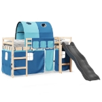 Letto a Soppalco con Tunnel Bambini Blu 80x200cm Massello Pino