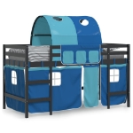 Letto a Soppalco con Tunnel Bambini Blu 80x200cm Massello Pino