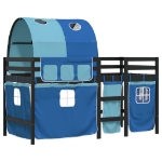 Letto a Soppalco con Tunnel Bambini Blu 80x200cm Massello Pino