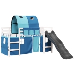 Letto a Soppalco con Tunnel Bambini Blu 80x200cm Massello Pino