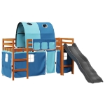 Letto a Soppalco con Tunnel Bambini Blu 80x200cm Massello Pino