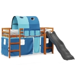 Letto a Soppalco con Tunnel Bambini Blu 80x200cm Massello Pino