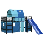 Letto a Soppalco con Tunnel Bambini Blu 90x190cm Massello Pino