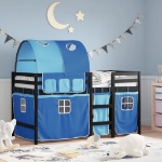 Letto a Soppalco con Tunnel Bambini Blu 90x190cm Massello Pino