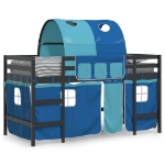 Letto a Soppalco con Tunnel Bambini Blu 90x200cm Massello Pino