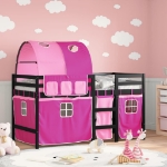 Letto a Soppalco con Tunnel Bambini Rosa 80x200cm Massello Pino