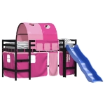 Letto a Soppalco con Tunnel Bambini Rosa 80x200cm Massello Pino