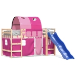 Letto a Soppalco con Tunnel Bambini Rosa 80x200cm Massello Pino