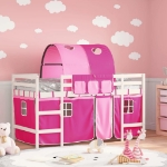 Letto a Soppalco con Tunnel Bambini Rosa 80x200cm Massello Pino