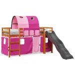 Letto a Soppalco con Tunnel Bambini Rosa 80x200cm Massello Pino