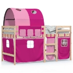 Letto a Soppalco con Tunnel Bambini Rosa 80x200cm Massello Pino