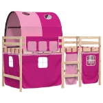 Letto a Soppalco con Tunnel Bambini Rosa 80x200cm Massello Pino