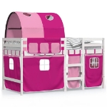 Letto a Soppalco con Tunnel Bambini Rosa 80x200cm Massello Pino