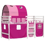 Letto a Soppalco con Tunnel Bambini Rosa 80x200cm Massello Pino