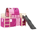 Letto a Soppalco con Tunnel Bambini Rosa 80x200cm Massello Pino