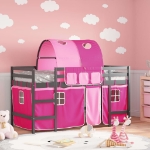 Letto a Soppalco con Tunnel Bambini Rosa 80x200cm Massello Pino