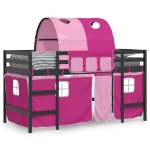 Letto a Soppalco con Tunnel Bambini Rosa 80x200cm Massello Pino