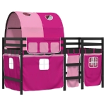 Letto a Soppalco con Tunnel Bambini Rosa 90x190cm Massello Pino