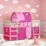 Letto a Soppalco con Tunnel Bambini Rosa 90x200cm Massello Pino