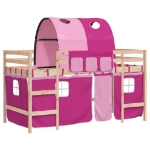 Letto a Soppalco con Tunnel Bambini Rosa 90x200cm Massello Pino