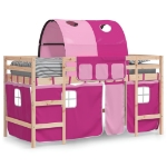 Letto a Soppalco con Tunnel Bambini Rosa 90x200cm Massello Pino