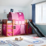 Letto a Soppalco con Tunnel Bambini Rosa 90x200cm Massello Pino