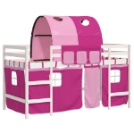 Letto a Soppalco con Tunnel Bambini Rosa 90x200cm Massello Pino