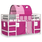 Letto a Soppalco con Tunnel Bambini Rosa 90x200cm Massello Pino