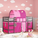 Letto a Soppalco con Tunnel Bambini Rosa 90x200cm Massello Pino