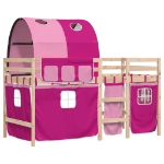 Letto a Soppalco con Tunnel Bambini Rosa 90x200cm Massello Pino