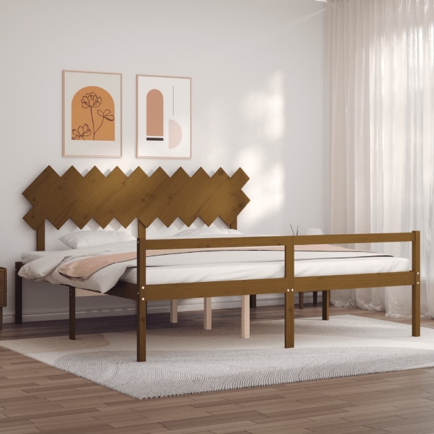 Letto Anziani senza Materasso Ambrato 200x200cm Legno Massello