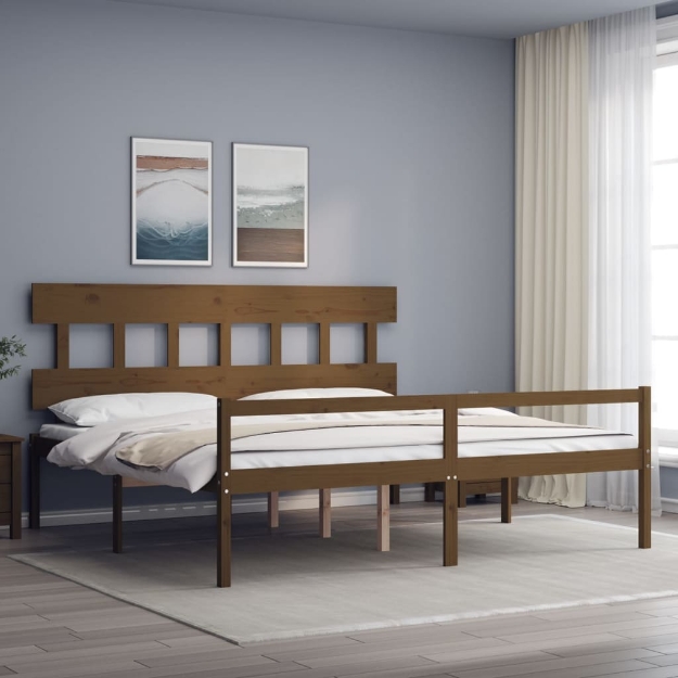 Letto Anziani senza Materasso Ambrato 200x200cm Legno Massello