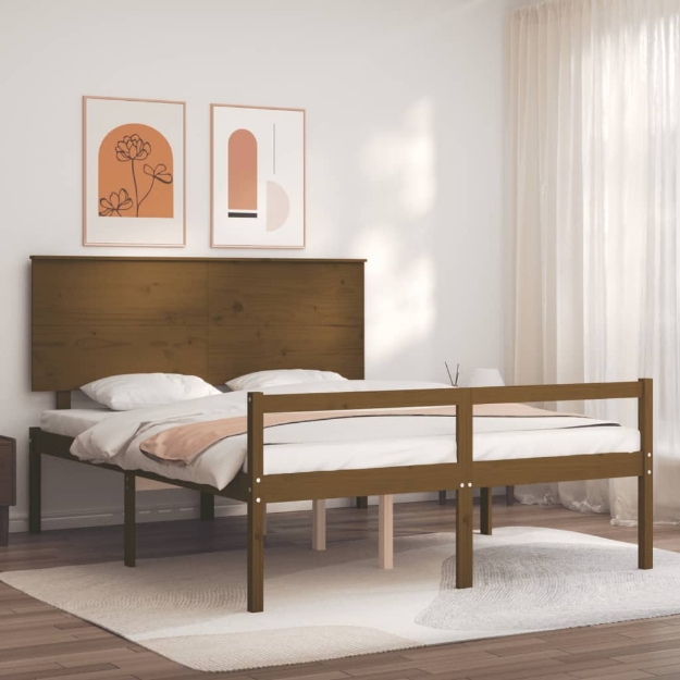 Letto Anziani senza Materasso Marrone Ambra King Legno Massello